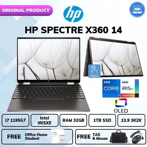 LAPTOP HP SPECTRE X360 14 2IN1 TOUCH OLED I7 1195G7 RAM 32GB SSD 1TB