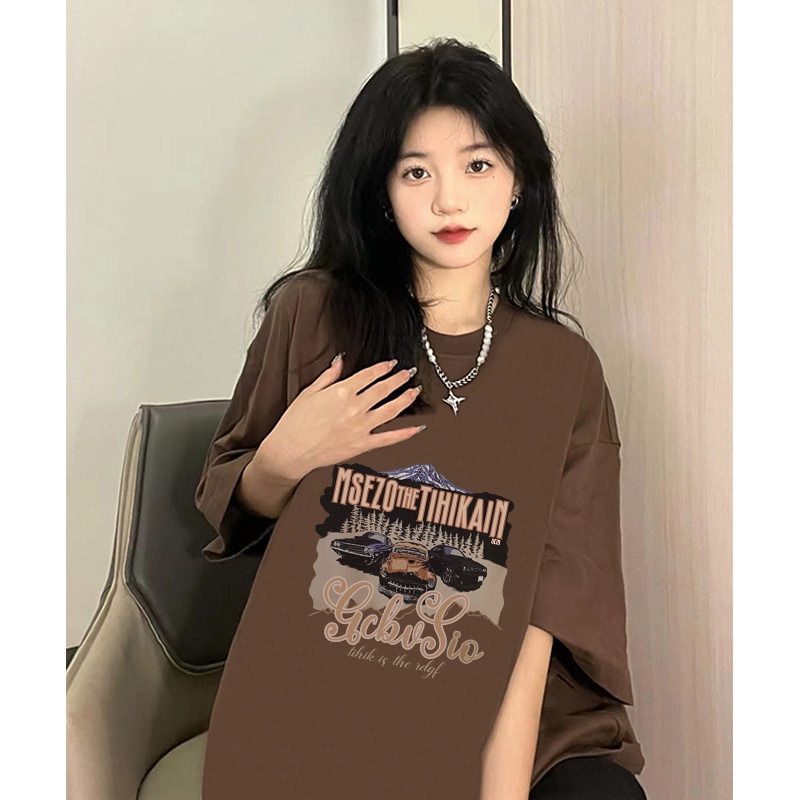 Kaos Atasan Wanita Lengan Pendek Oversize Car Printed T-shirt Baju Wanita Kekinian Korean Style/baju kaos wanita jumbo