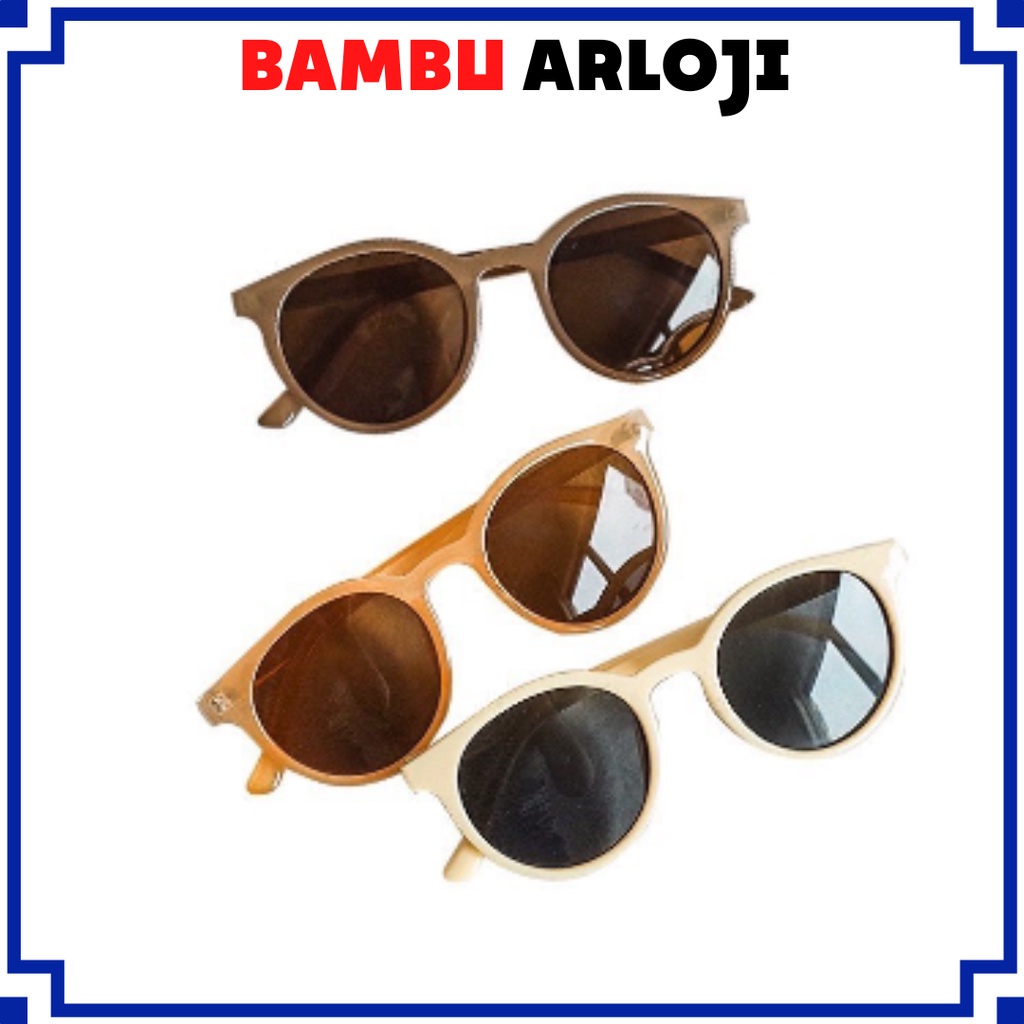 BAJ  Kaca Mata Korean Fashion Retro Bulat  Hitam Wanita Pria Sunglasses grosir import