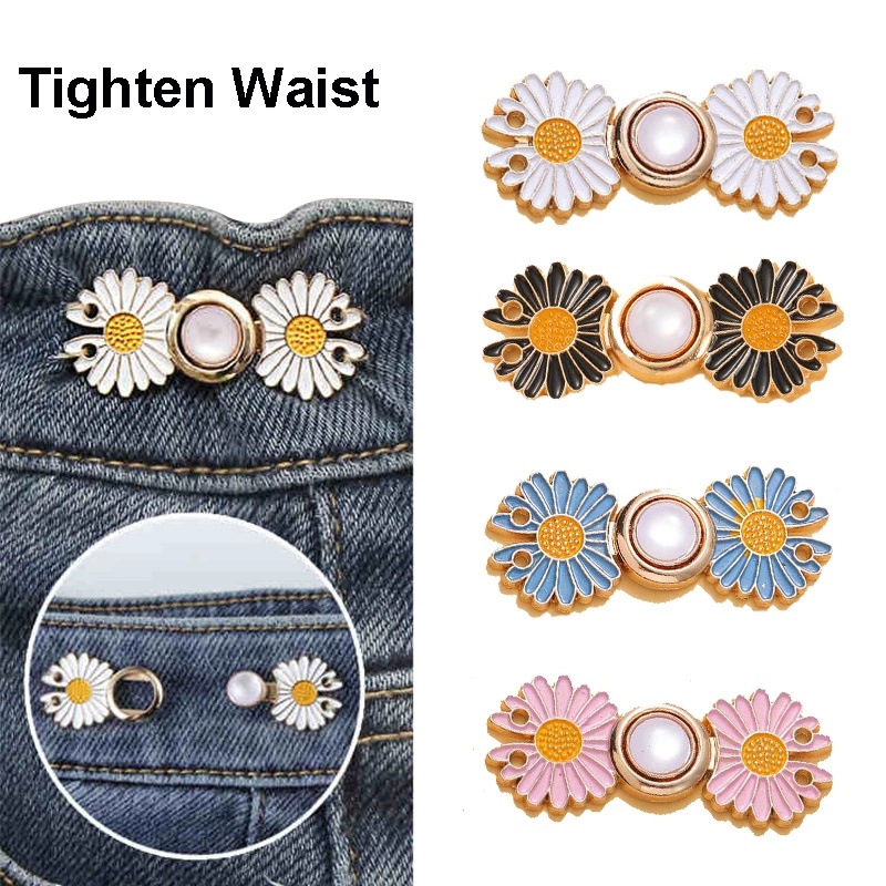 Diy Tombol Jahit Tak Terlihat Adjustable Jeans Pinggang Tombol Ditarik Dilepas Mode Pola Daisy Penyesuaian Pinggang Klip Logam