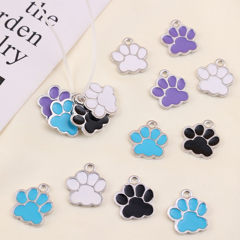 10pcs/set Pesona Jejak Kaki Kerajinan DIY Aksesoris Alloy Untuk DIY Perhiasan Anting Kalung Indah Minyak Menetes Aksesoris Kartun Lucu Kucing Paw Print Liontin