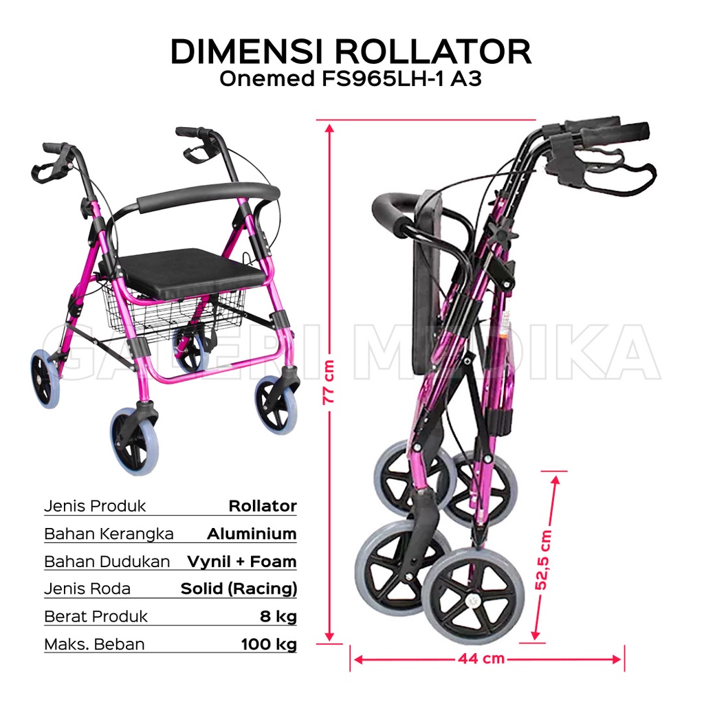 Rollator Onemed FS965LH-1 A3 Alat Bantu Jalan / Walker Rollator Alat Bantu Jalan Lansia Onemed FS 965 LH-1 A3