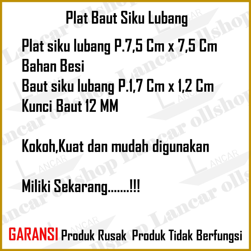 Plat Mur Baut Siku Lubang / Baut Siku Lubang Besi /Plat Baut Siku Rak Lubang 12 MM / Baut Rak Siku Kunci 12