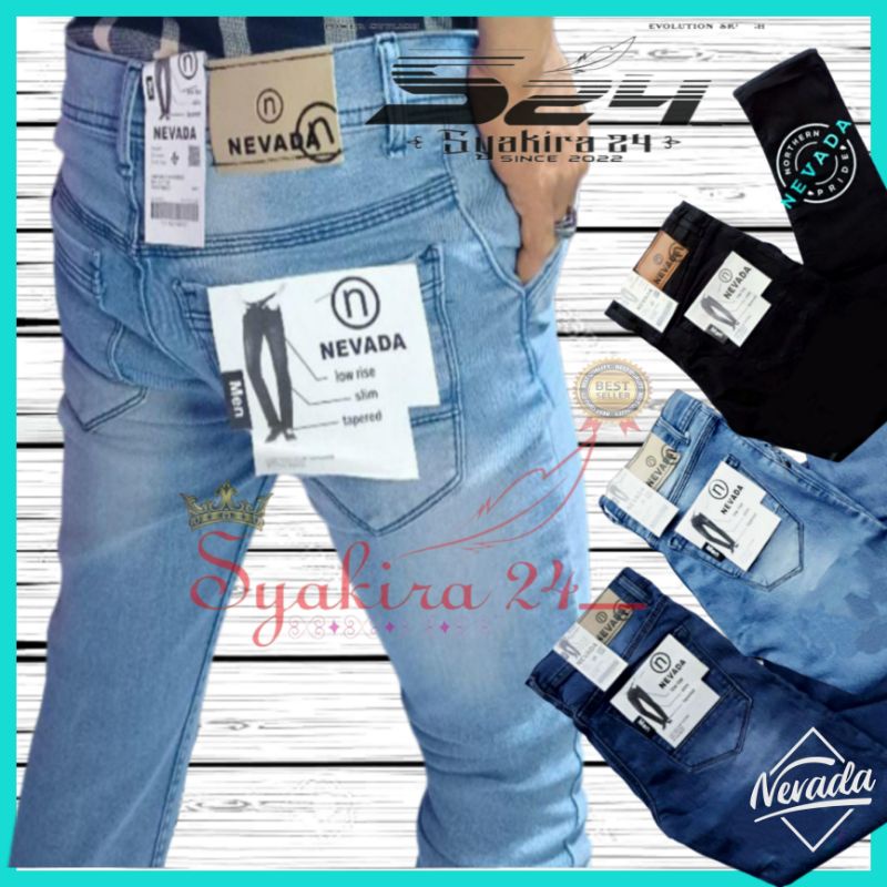 CELANA JEANS PANJANG PRIA PENSIL BLUE WASH PECAH BELING