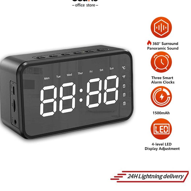 Menarik Speaker Bluetooth Portable Full Bass Stereo LED Tampilan Digital FM Radio Termometer Jam Ala