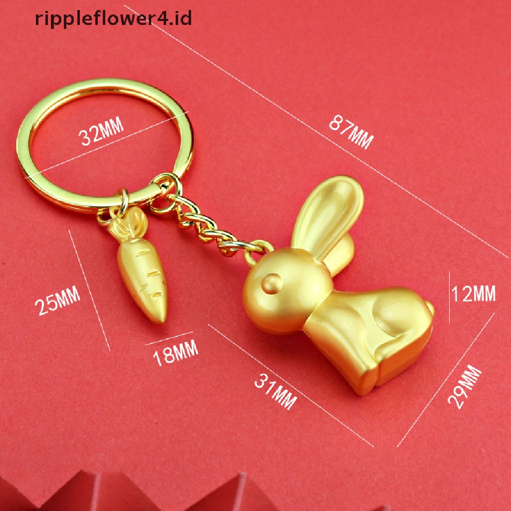 {rippleflower4.id} Zodiak Cina Logam Emas Kelinci Gantungan Kunci Liontin Ornamen Mobil Ransel Liontin Hadiah~