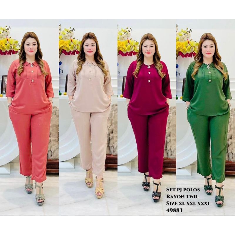 49883 Set Rayon Twill Celana Panjang / Set Rayon Twill Polos / One Set Rayon Twill Polos Viral