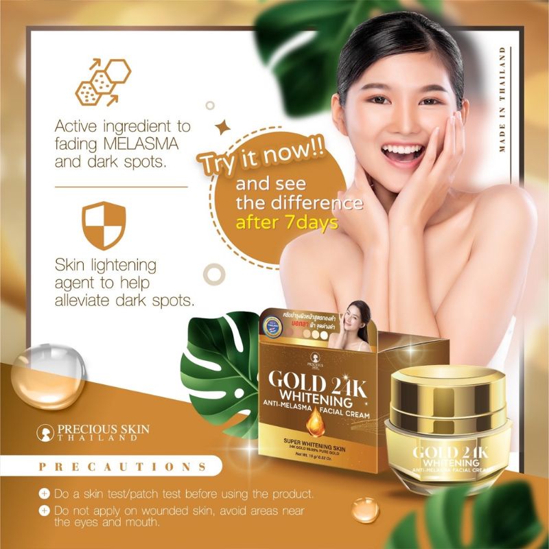 PRECIOUS Skin Thailand Gold 24K Whitening Anti Melasma Facial Cream