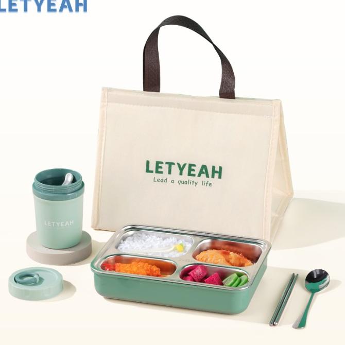 LetYeah Lunch box set/304 stainless kotak makan dengan cangkir sup+tas