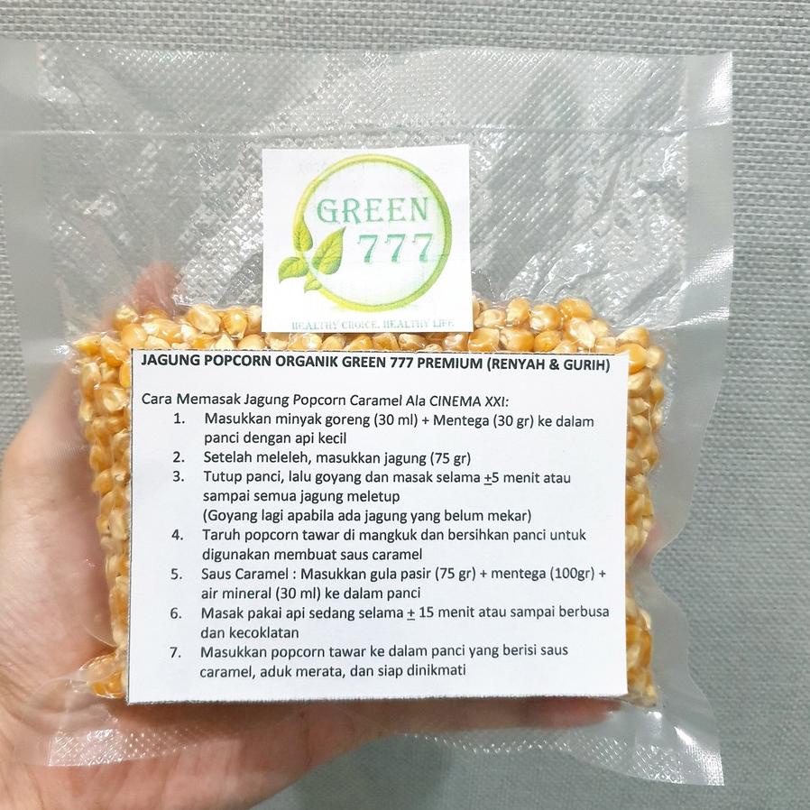 

⇜ Jagung Popcorn Organik 1 Kg Green 777 Premium Caramel Asin Gurih (VAKUM PACKAGING) ⇛