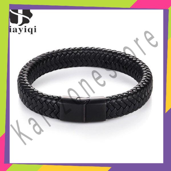 GELANG KULIT TITANIUM HITAM PRIA COWOK SUPER KEREN