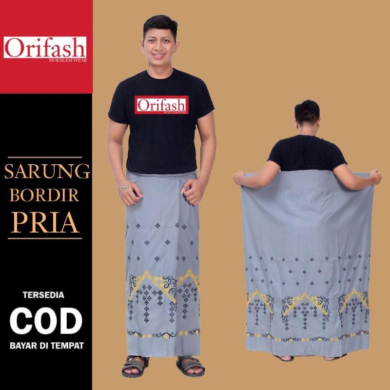 ORIFASH- SARUNG BATIK BORDIR POLOS BAWAHAN MUSLIM PRIA DEWASA BAHAN KATUN HALUS TEBAL