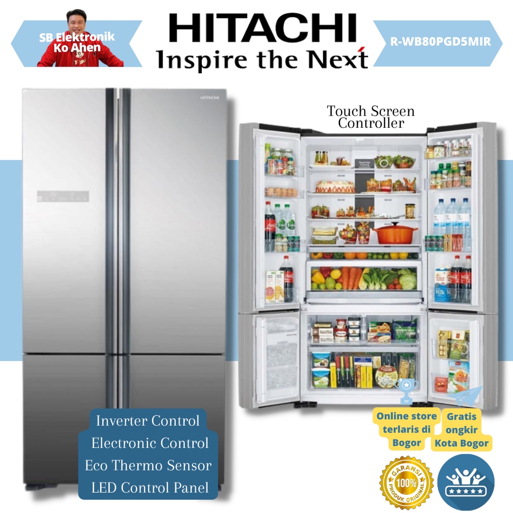 Kulkas Hitachi Side By Side RWB80PGD5MIR Inverter Dual Cooling