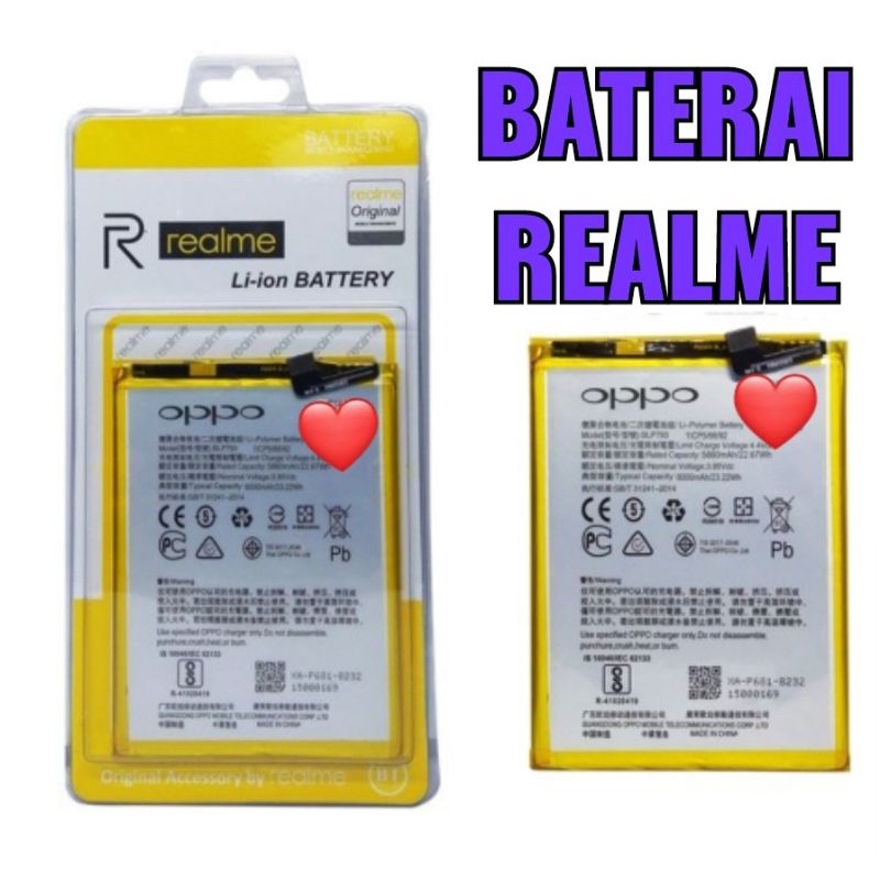 Baterai Battery Ori 99.9% Realme All Tipe BLP665 BLP693 BLP713 BLP721 BLP741 BLP757 BLP793 BLP803 BLP807 BLP841 BLP887 Realme 1, 3, 3 Pro, 6, 6 Pro, 7, 7i, 8, 8i, C2, C12, C15, C17, C25, X2, XT, Narzo 20, Narzo 30A,