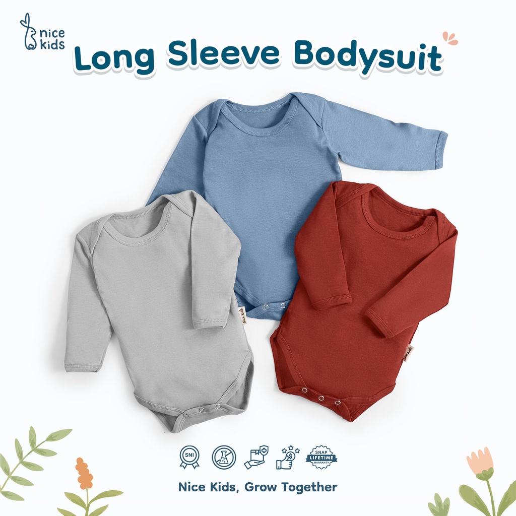 Nice Kids - Long Sleeve Bodysuit (Baju Bayi / Bodysuit One Piece Jumper Romper Terusan Bayi)