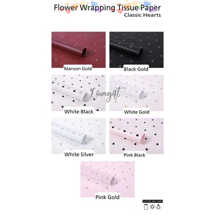 ( 5 Lembar ) CLASSIC HEARTS - FLOWER WRAPPING TISSUE PAPER / KERTAS TISU / BUKET BUNGA / KERTAS BUNGA