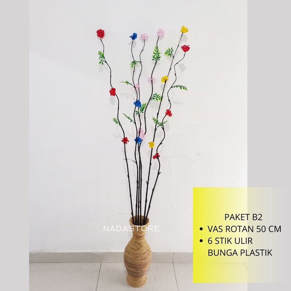 Paket Hemat Vas Rotan dan Stik Ulir bunga kering Decor Home Decor