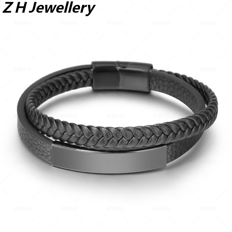 [Z H Perhiasan] Gelang Kulit Multi-layer Fashion Pria Antik Hip Hop Aksesoris Perhiasan Pesta