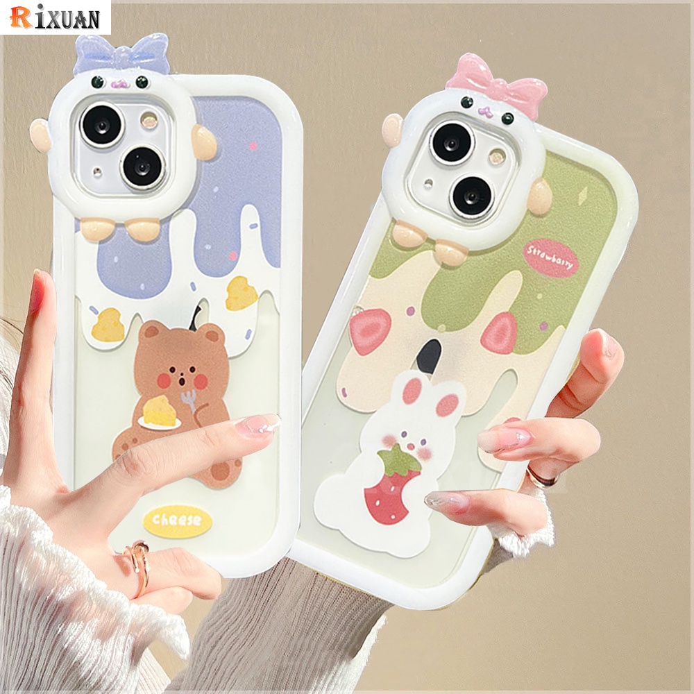 Oppo A17 A17K A57 2022 A77s A15 A95 A96 A12 A54 A16 A55 A16K A5s A3s A76 A74 A16E A7 A53 A52 A31 A5 A9 Reno 5F Bow-Knot Monster Lens Rabbit Bear Couple Soft TPU Clear Case RIXUAN