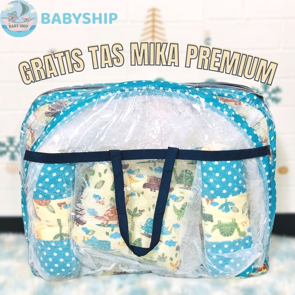 Kasur Bayi Kelambu Lipat / Tempat Tidur Bayi Lipat - Set Bantal Guling Free Tas Mika