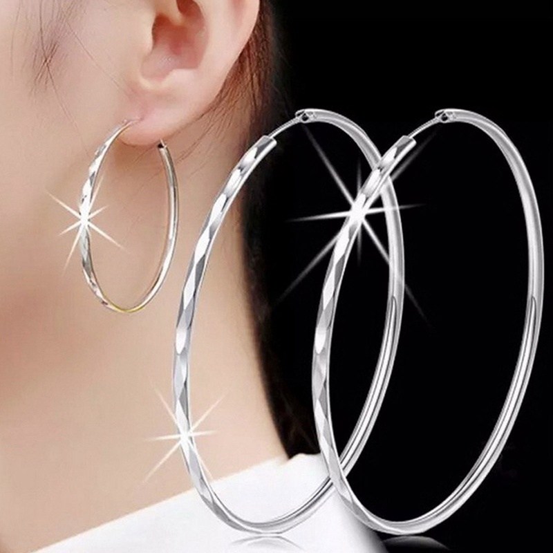 Anting Lingkaran Besar Minimalis Untuk Wanita Tidak Teratur Warna Perak Geometris Anting Hoop Pakaian Kasual Fashion Perhiasan