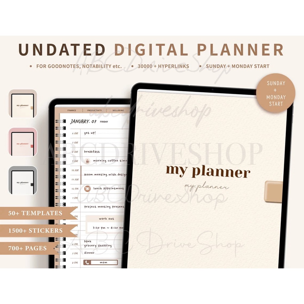 Digital Planner - Undated Portrait Digital Planner + BONUS STICKER