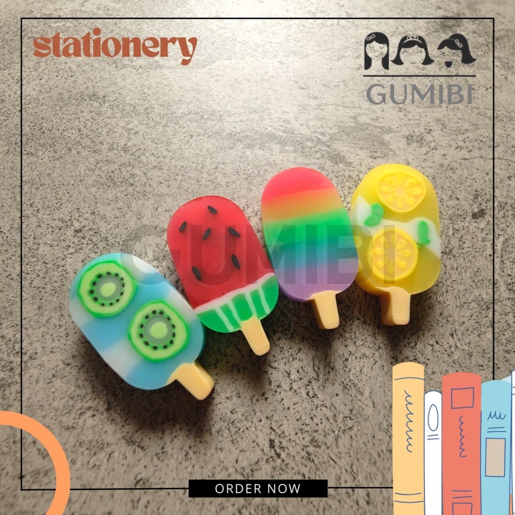 

PENGHAPUS STIK ICE CREAM PENGHAPUS DESSERT BUAH LUCU SETIP KARET HAPUSAN MURAH ISI 4 PCS GUMIBI STORE