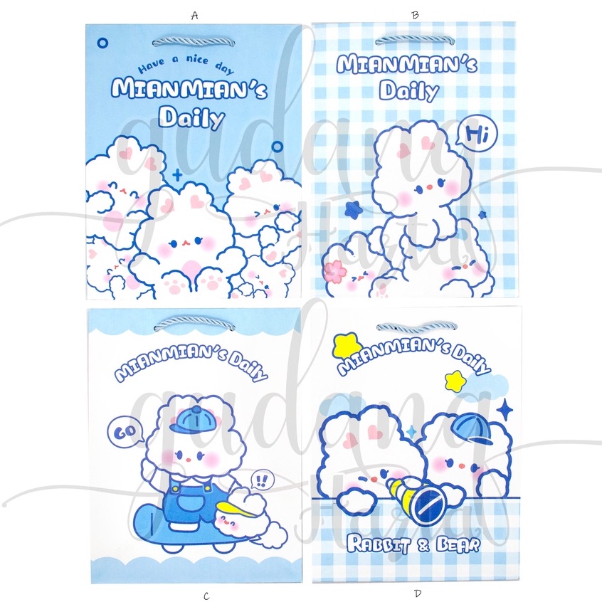 Paper Bag Fluffy Daily Tas Kado Motif Kelinci Biru Simple Goodie Bag GH 507284