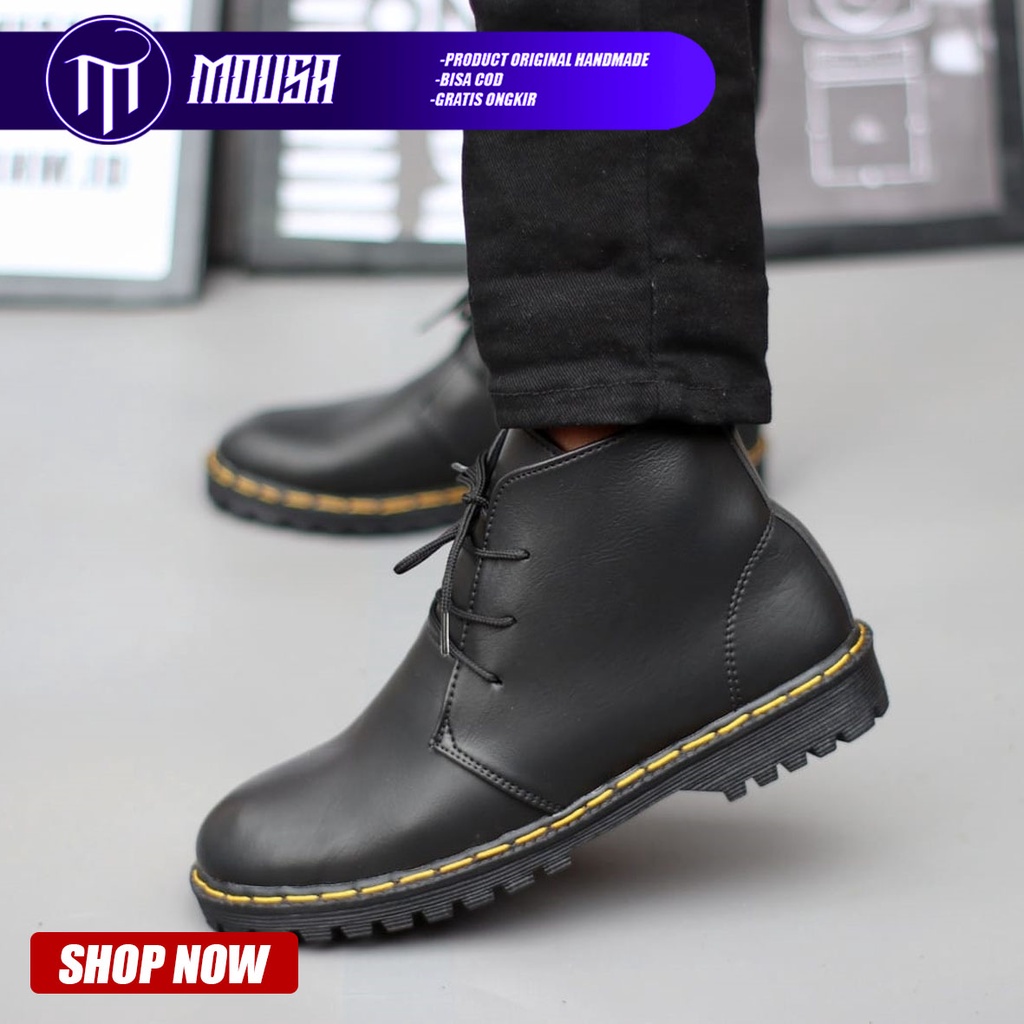 Sepatu Boots Docmart Formal Pantofel Kerja Pria Hitam Mousa Mazi