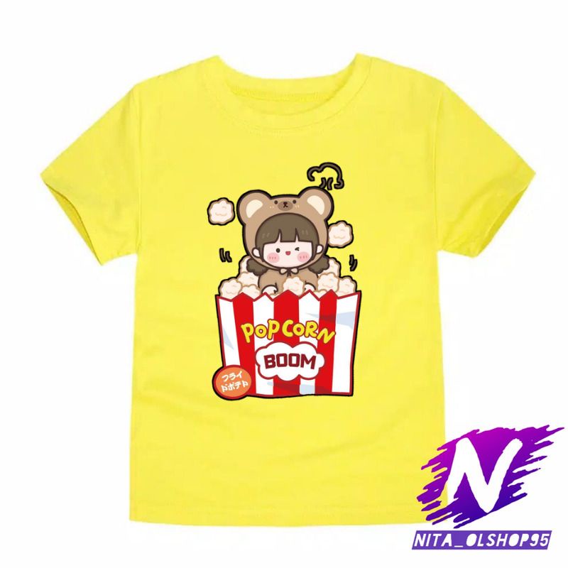 popcorn baju anak kaos anak animasi pop corn lucu