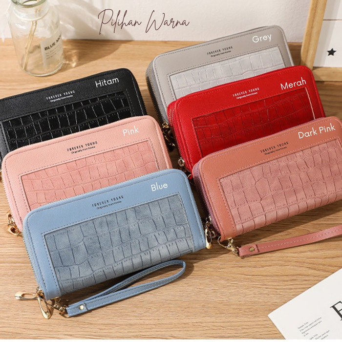 Dompet Wanita Panjang Import Korea Wallet PU Leather Kapasitas Besar