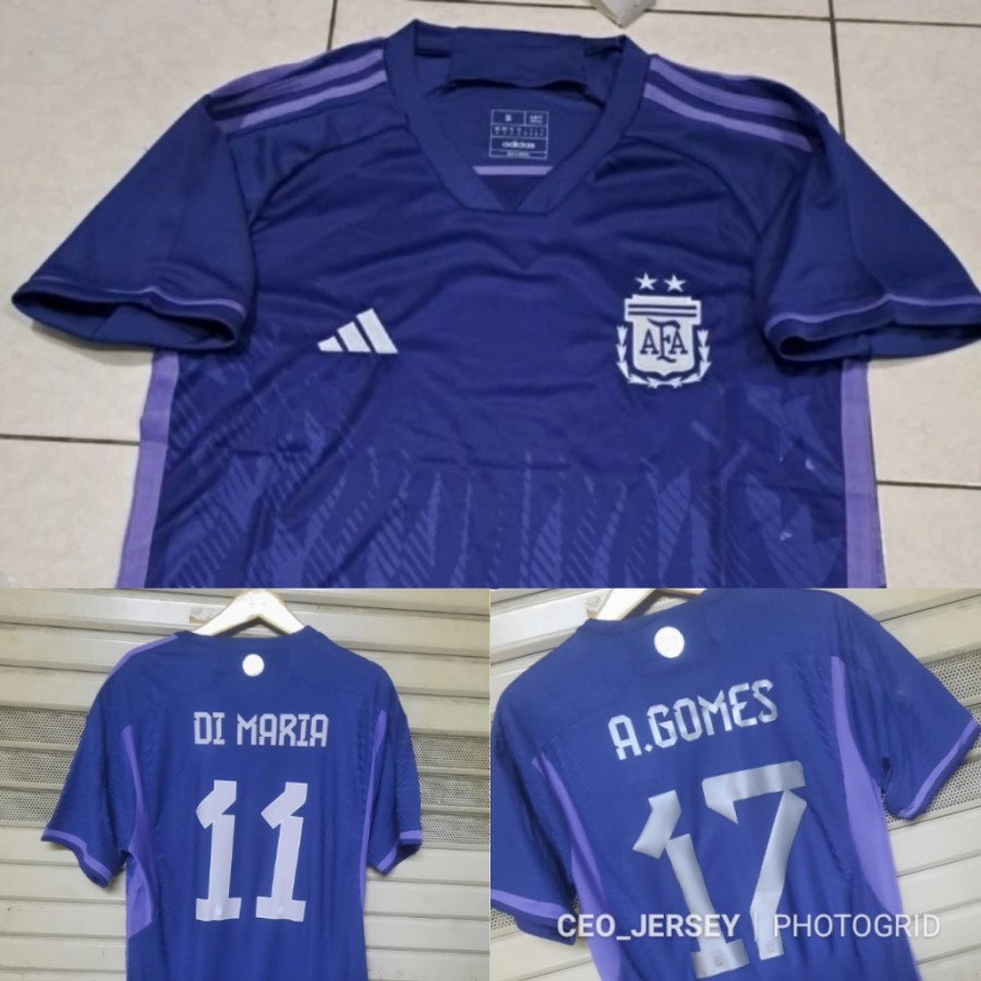 Jersey Bola Argentina Away Plus Nameset Piala Dunia 2022 Grade Ori