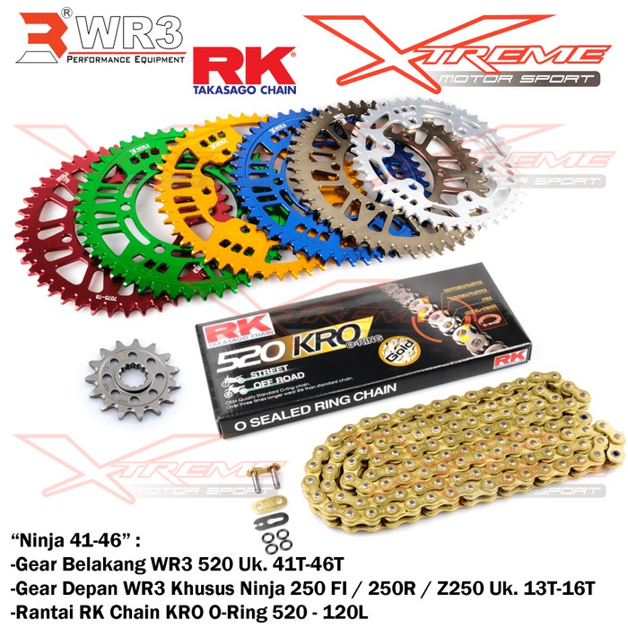 Gear Set Wr3 ( Rantai Rk Chain+ Gear Depan Wr3 + Gear Belakang Wr3) #Original