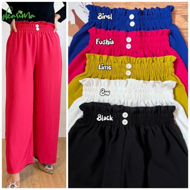 Kulot Crincle Airflow Premium Kancing Dua Jumbo  Kulot Crinkle Highwaist Dobble Button Full Karet