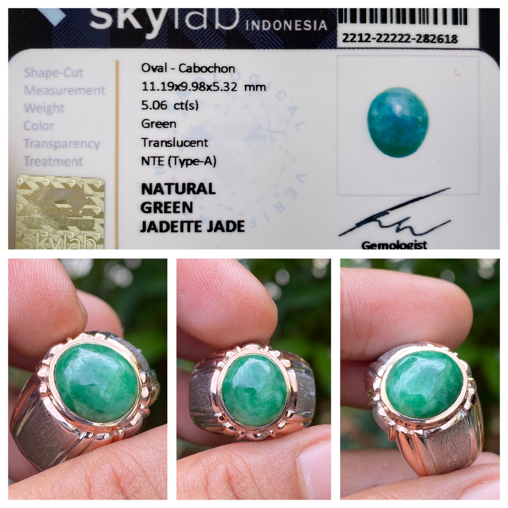 Natural 5.06ct Green Jadeite Jade Giok Burma Type A Ring Perak