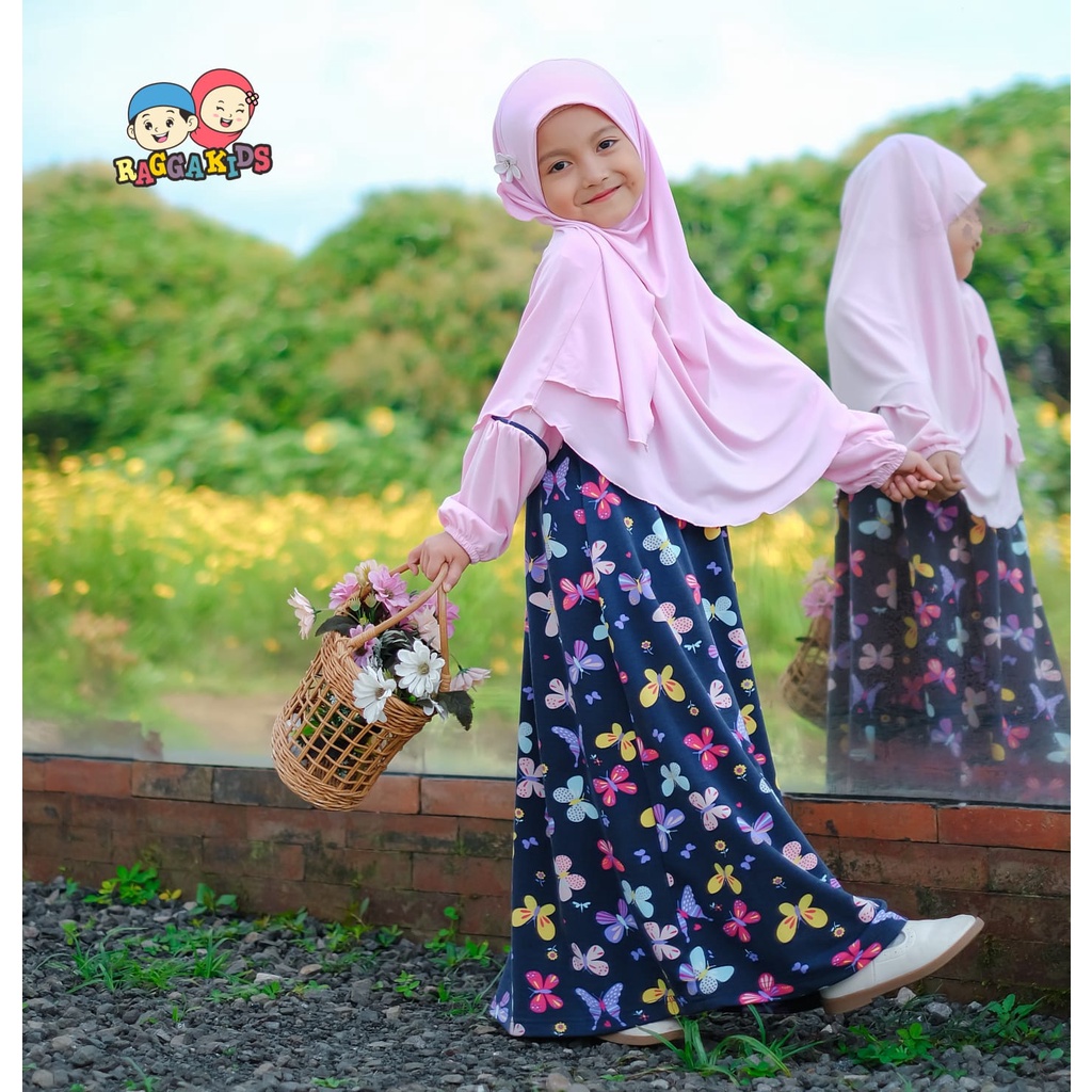 Gamis anak Raggakids motif kupu-kupu size 1 - 14 tahun