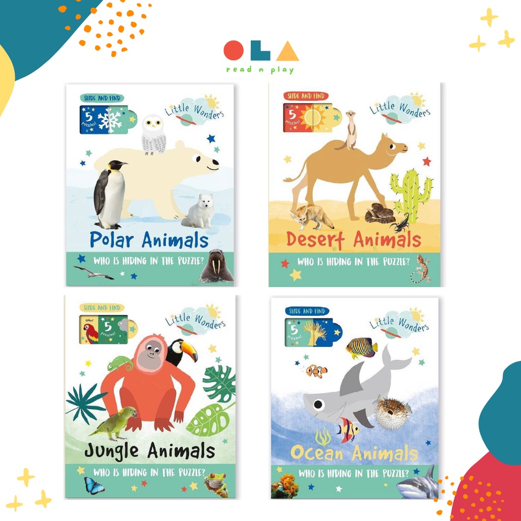 OLABOOKS LITTLE WONDERS SLIDE AND FIND JUNGLE POLAR DESERT OCEAN ANIMALS - NPP