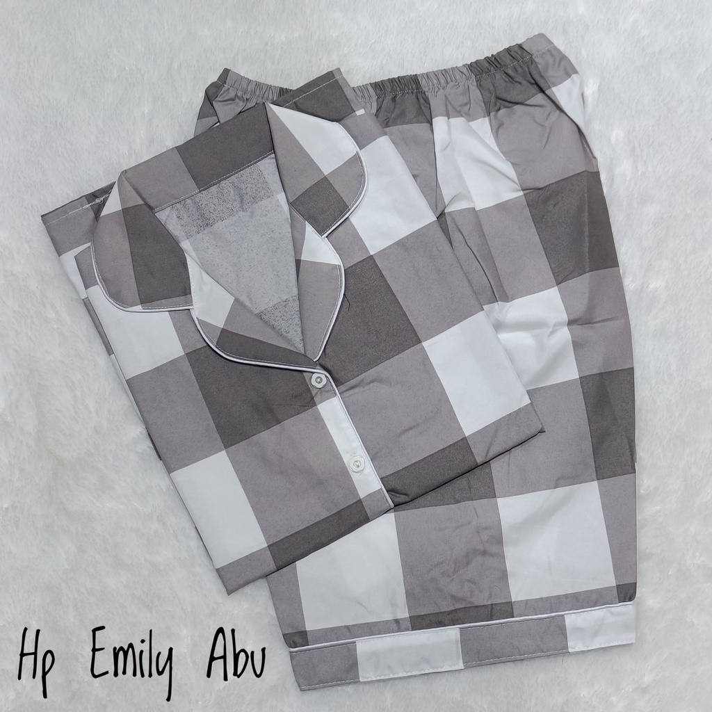 BJ - Piyama Hotpants Wanita Motif Kotak - Setelan Baju Tidur HP Lengan pendek dan Celana Pendek - Bahan Katun