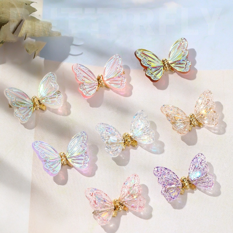 Sa 2PCS Glitter Sequin 3D Butterfly Nails Rhinestones Perhiasan DIY Bagian Profesional Nail Art Manicure Dekorasi