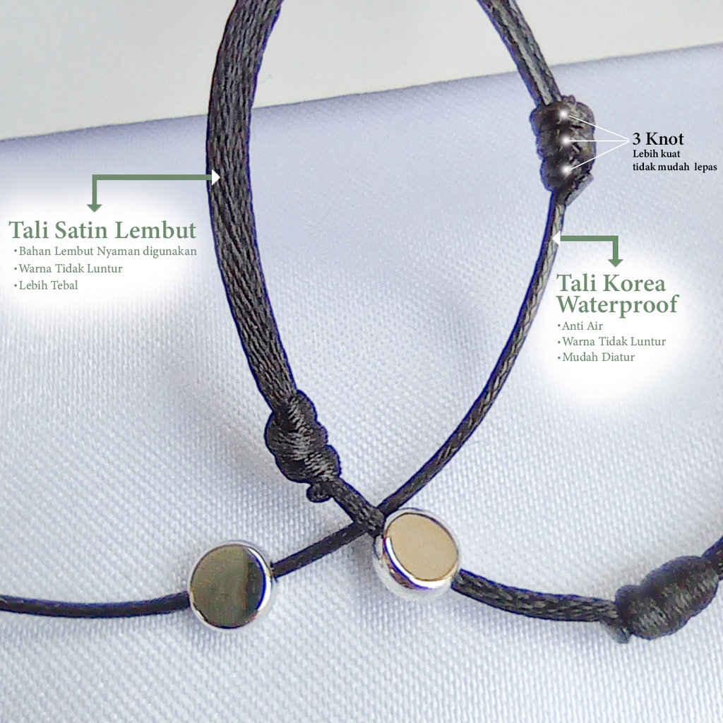 (FREE BOX) Gelang Couple Simple Minimalis Kasual Tali Anti air dan Satin Lembut Model Pipih Kapelan For You Gift Bracelet Mine and Yours