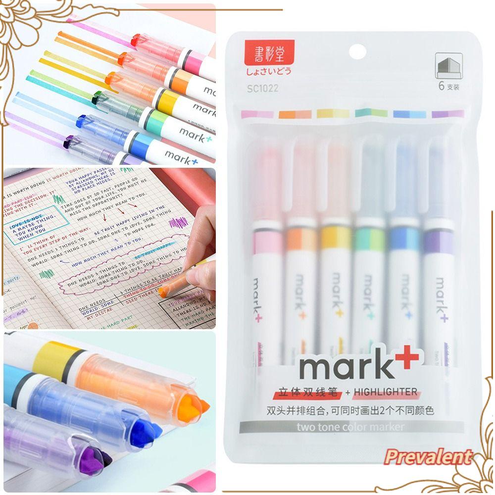 Preva 6PCS/Set Stabilo Pen Set Warna Permen Kreatif Alat Tulis Menggambar Graffiti Double-line Alat Tulis Color Pen
