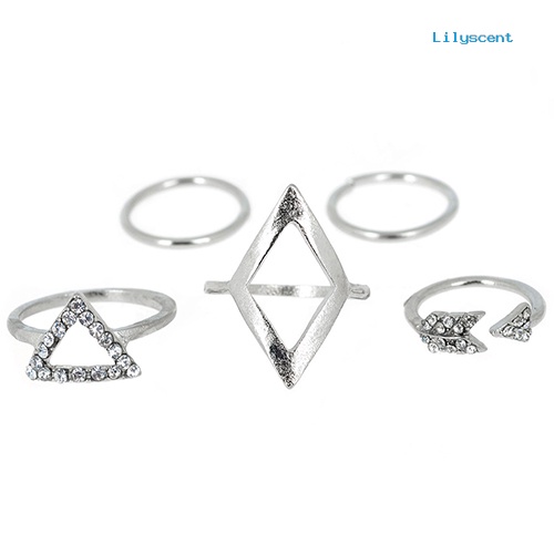 [LS]5 Pcs /Set Berlian Imitasi Diatas Knuckle Midi Ring Jari Susun Rings Boho Jewelry