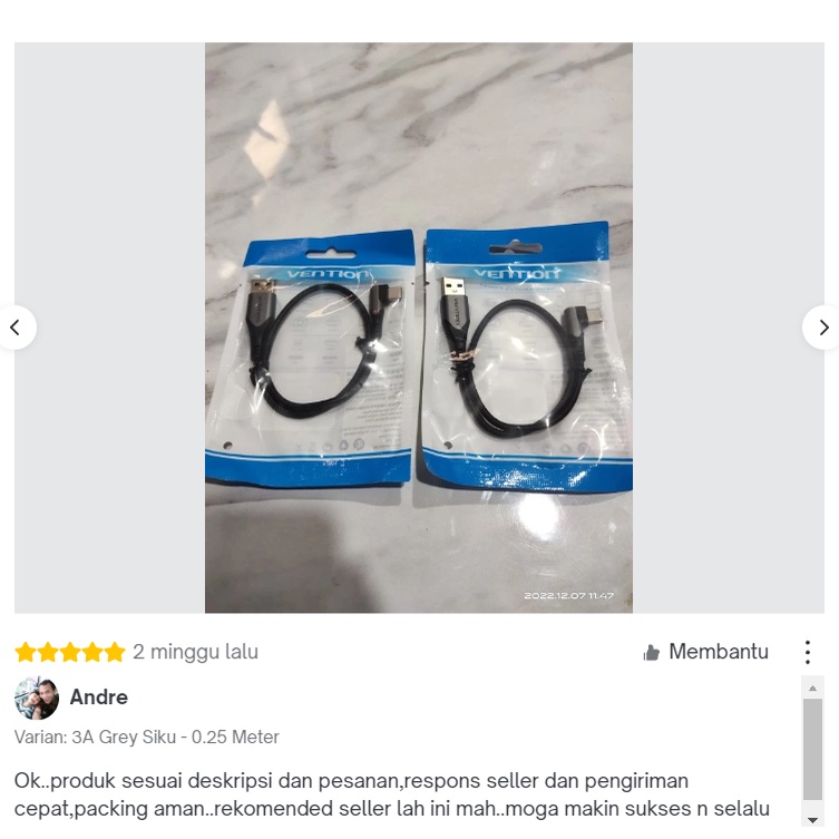 Vention Kabel Data USB Braided Siku 90 Type C 3A Fast Charge 1M 1.5M