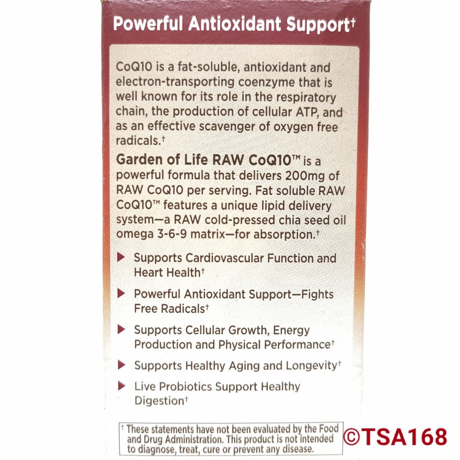 Garden of Life RAW CoQ10 200 mg 60 Vegan Capsules