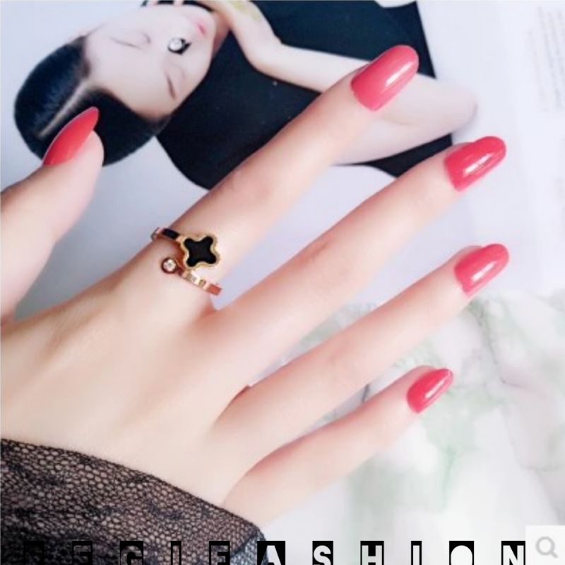 Cincin Titanium Clover Permata Berkilau Cincin Titanium Asli Cincin Wanita Korea Model Terbaru Anti Karat Tidak Luntur