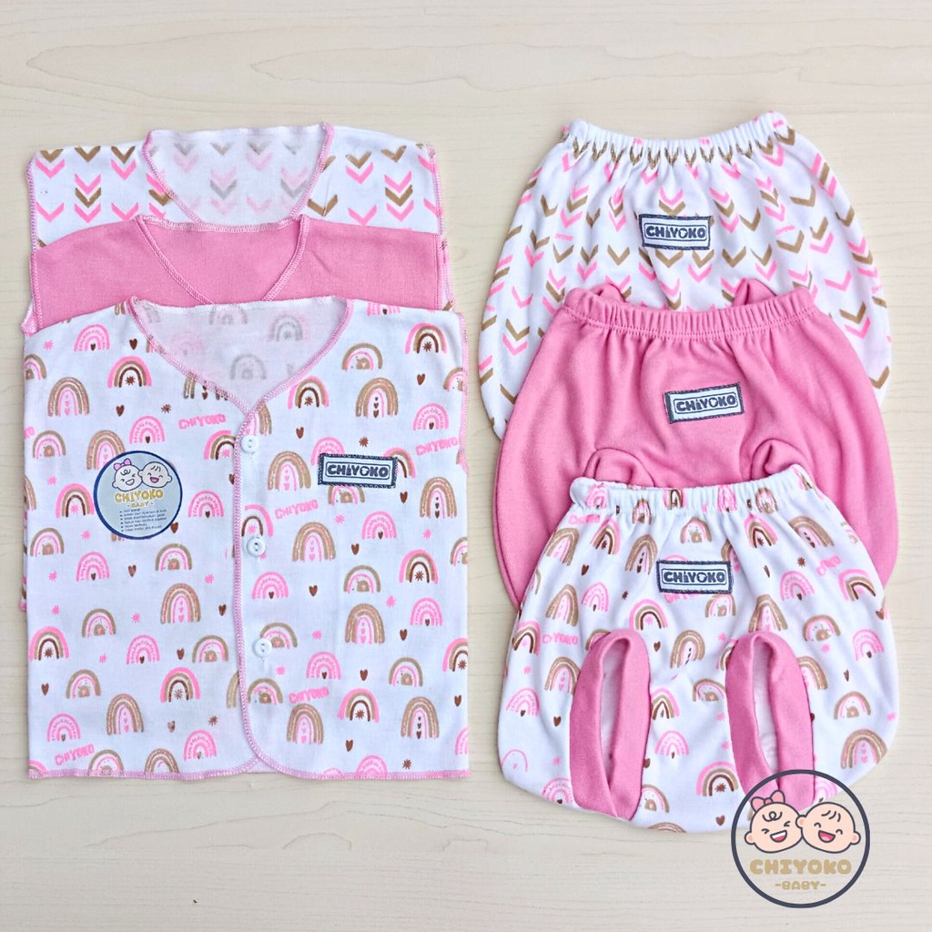 18 Pcs / 9 Stel Baju Bayi Celana Bayi Setelan Baju Bayi Baru Lahir SERIAN PINK Chiyoko Baby