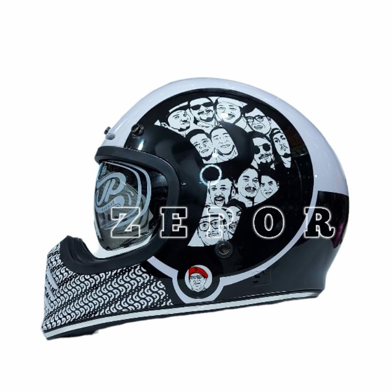 Helm Retro Cakil JPX JP Signature Motif Prediksi Putih