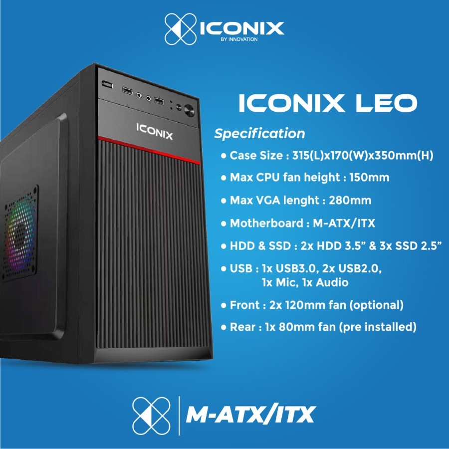 CASING PC GAMING ICONIX LEO FREE PSU 500WATT CASING KOMPUTER