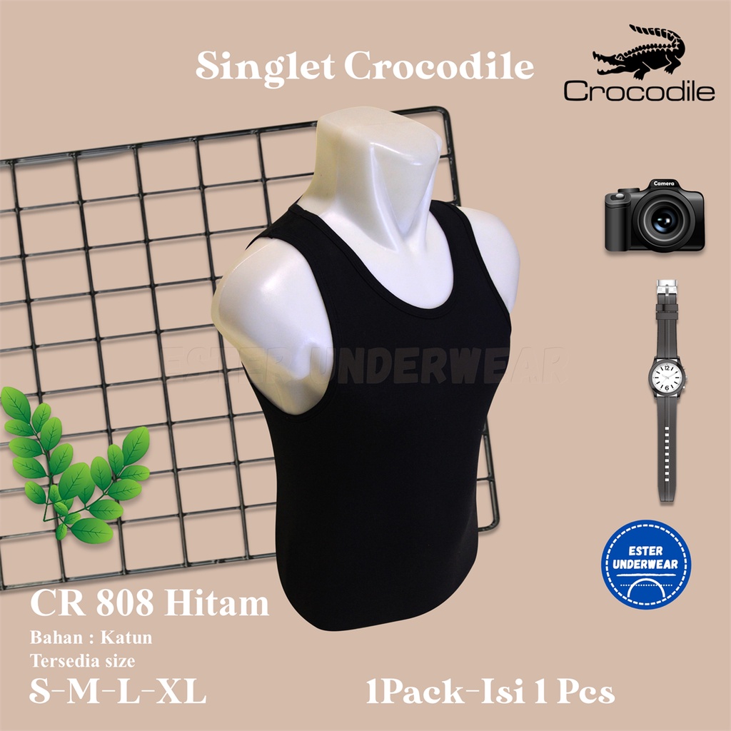 Kaos Singlet Pria CROCODILE CR 808 W Isi 1 Pcs Hitam