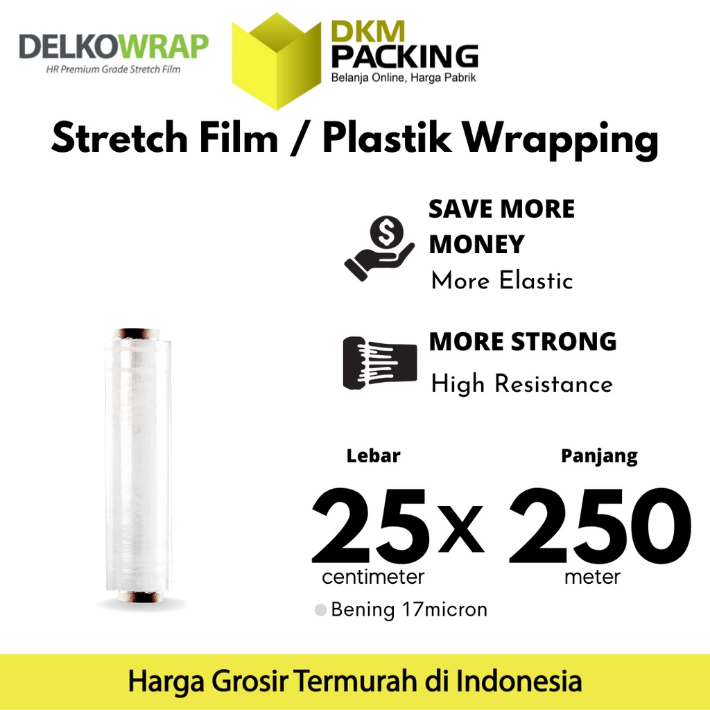 

Plastik Wraping Stretch Film 25cm x 250m DELKOWRAP BENING WRAPPING TEBAL PREMIUM TERMURAH / SATUAN